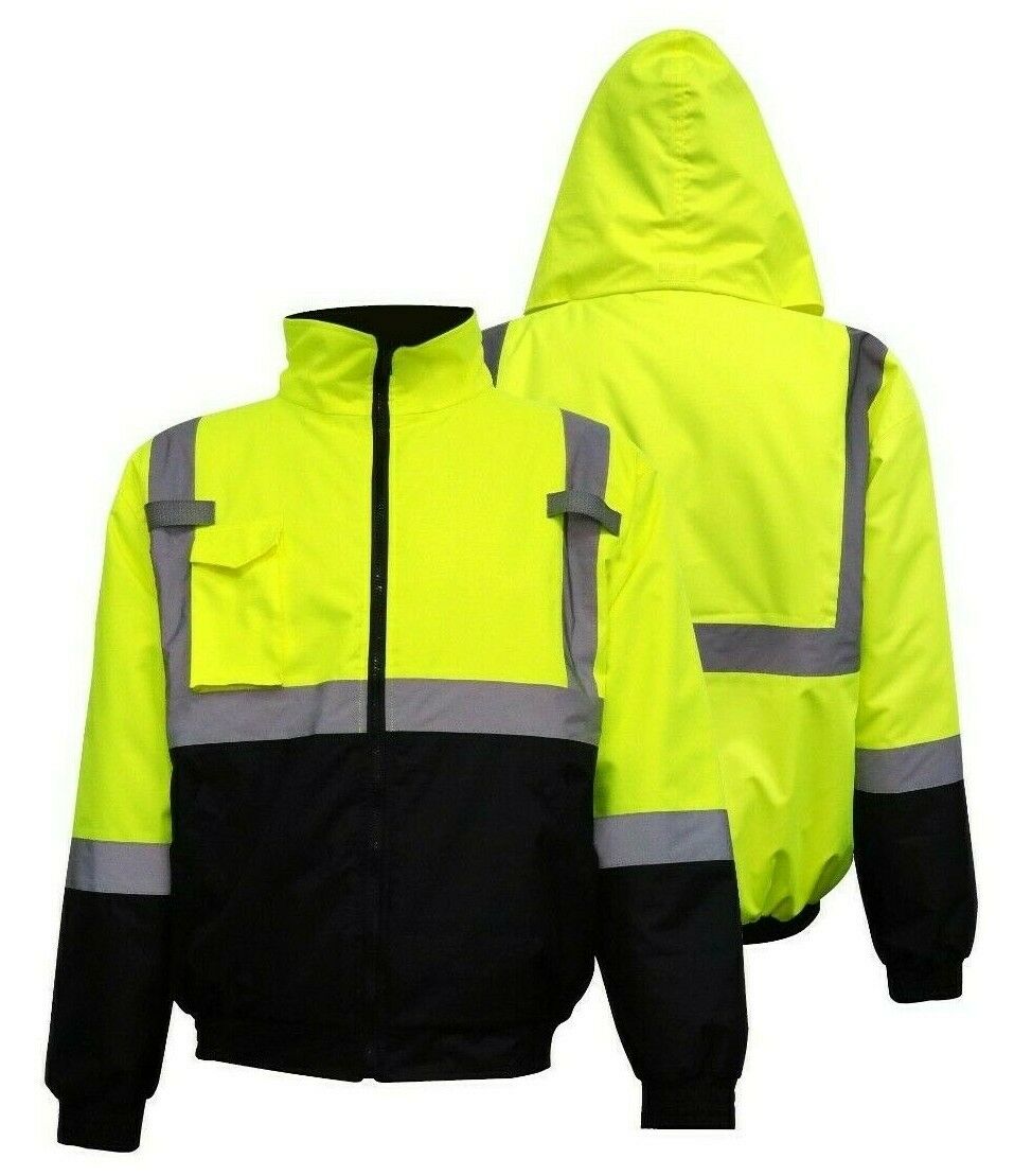 Hi Vis Class 3 Insulated Safety Bomber Jacket Winter Snow Jacket Lined Safety 18