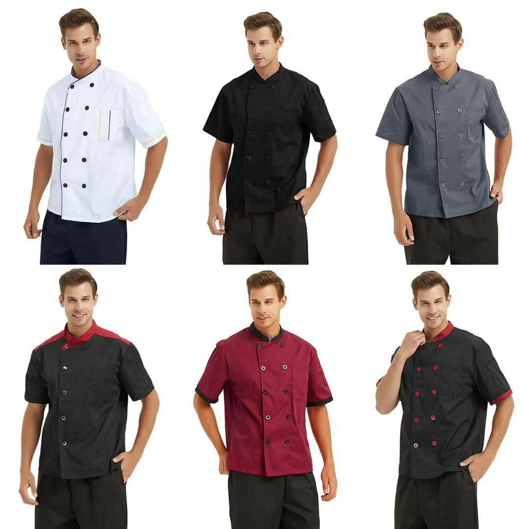 Toptie Unisex Short Sleeve Chef Coat Jacket Men Women Kitchen Work Cook Uniform