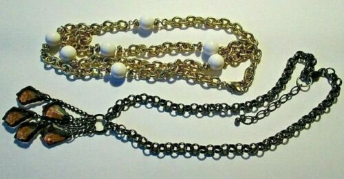 2 Chain Link Bead Necklaces  1=transparent Tassel Drops  Metal Knot Beads