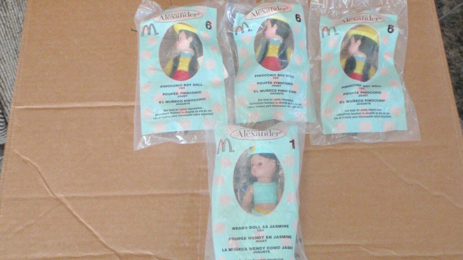 2004 Mcdonald's 4 Madame Axexander Doll Toys; Wendy Girl & Pinocchio Boy #6 & #1
