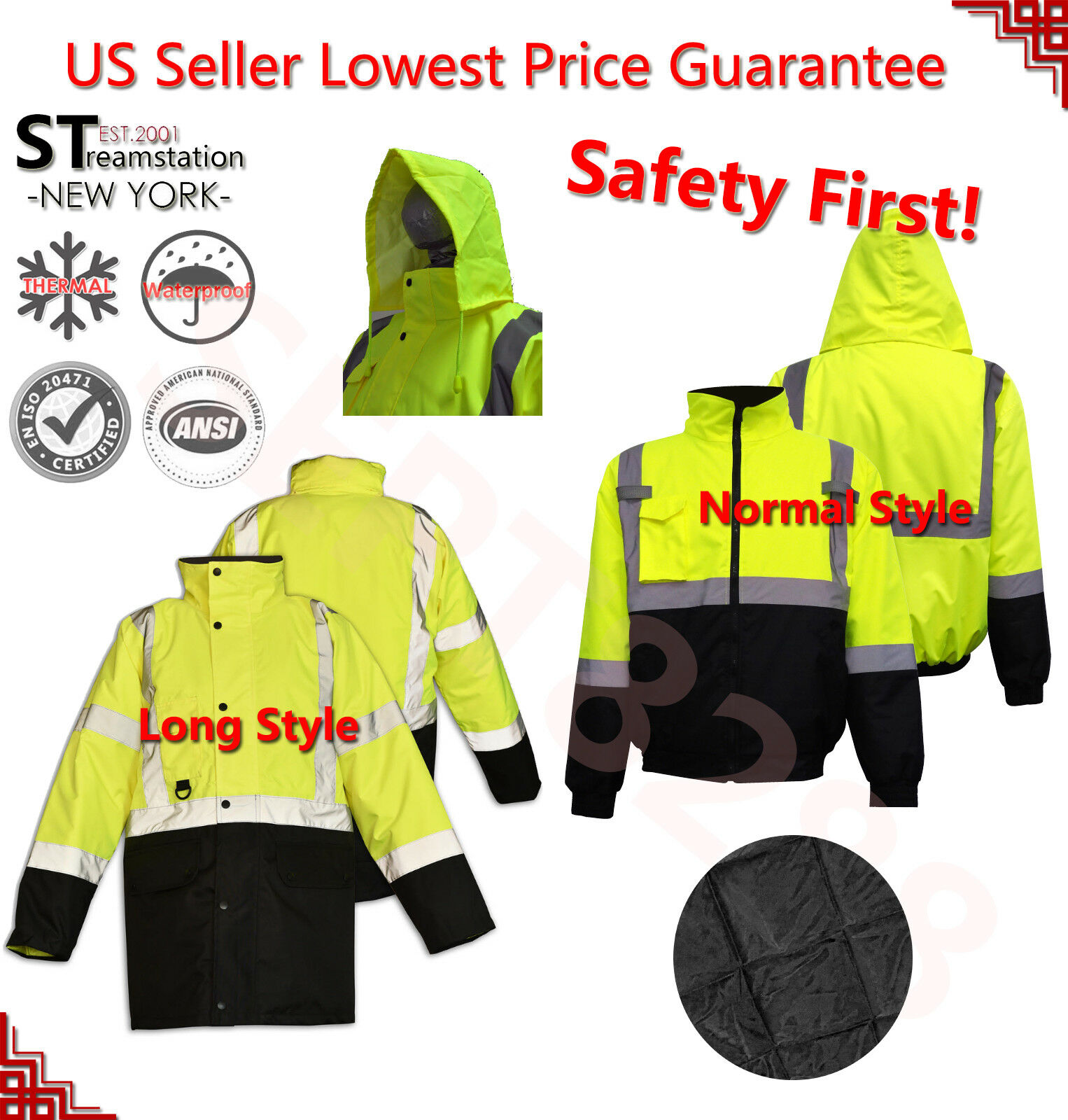 Hi-vis Insulated Safety Bomber Reflective Jacket Road Work High Visibility 18
