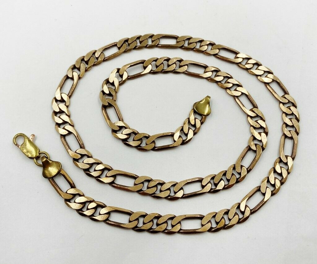 Vintage Solid Rose Brass Figaro 7mm. Wide 22" Brass Chain Necklace L465