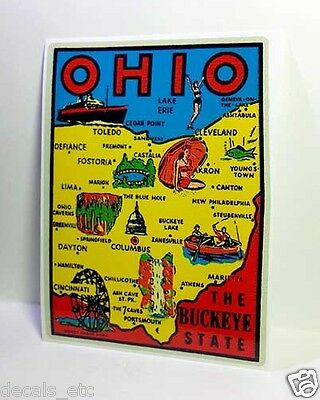 Ohio The Buckeye State Vintage Style Travel Decal / Vinyl Sticker, Luggage Label