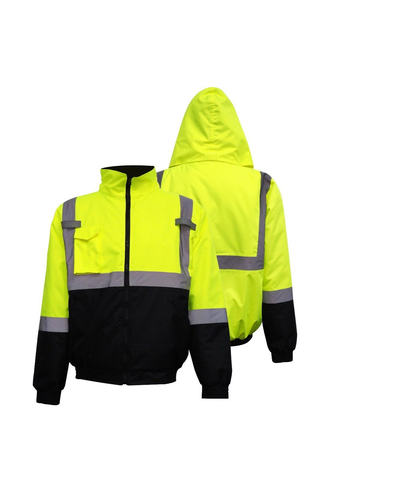 Hi Vis Class 3 Insulated Safety Bomber Winter Jacket With Hood Fleece Lined 18