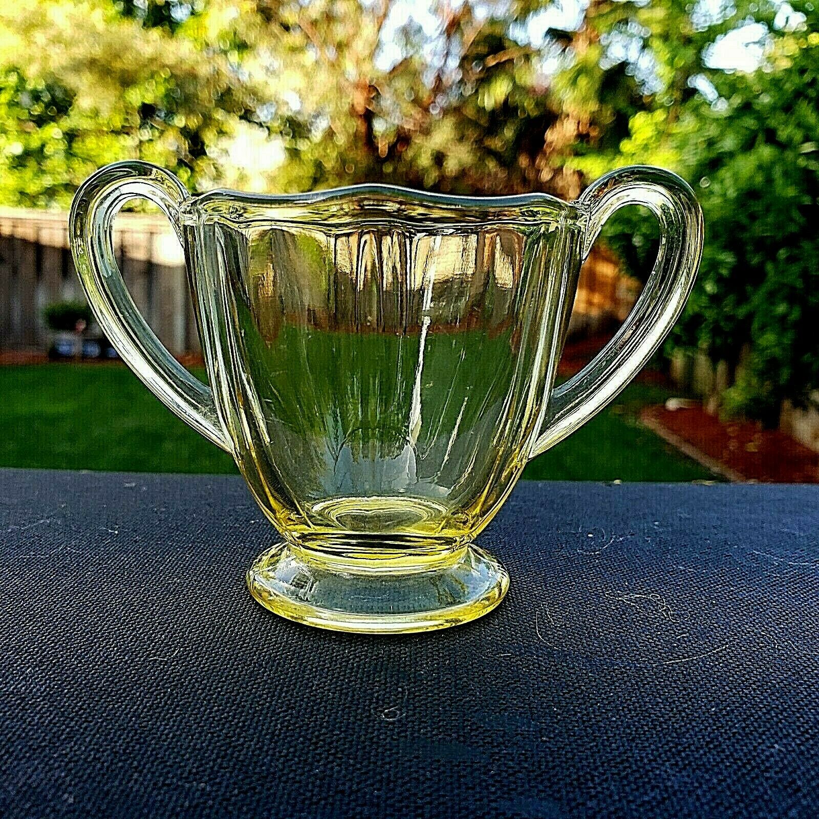 Fostoria Glass Topaz Yellow Fairfax Footed Mini Tea Sugar 2 5/8" Tall
